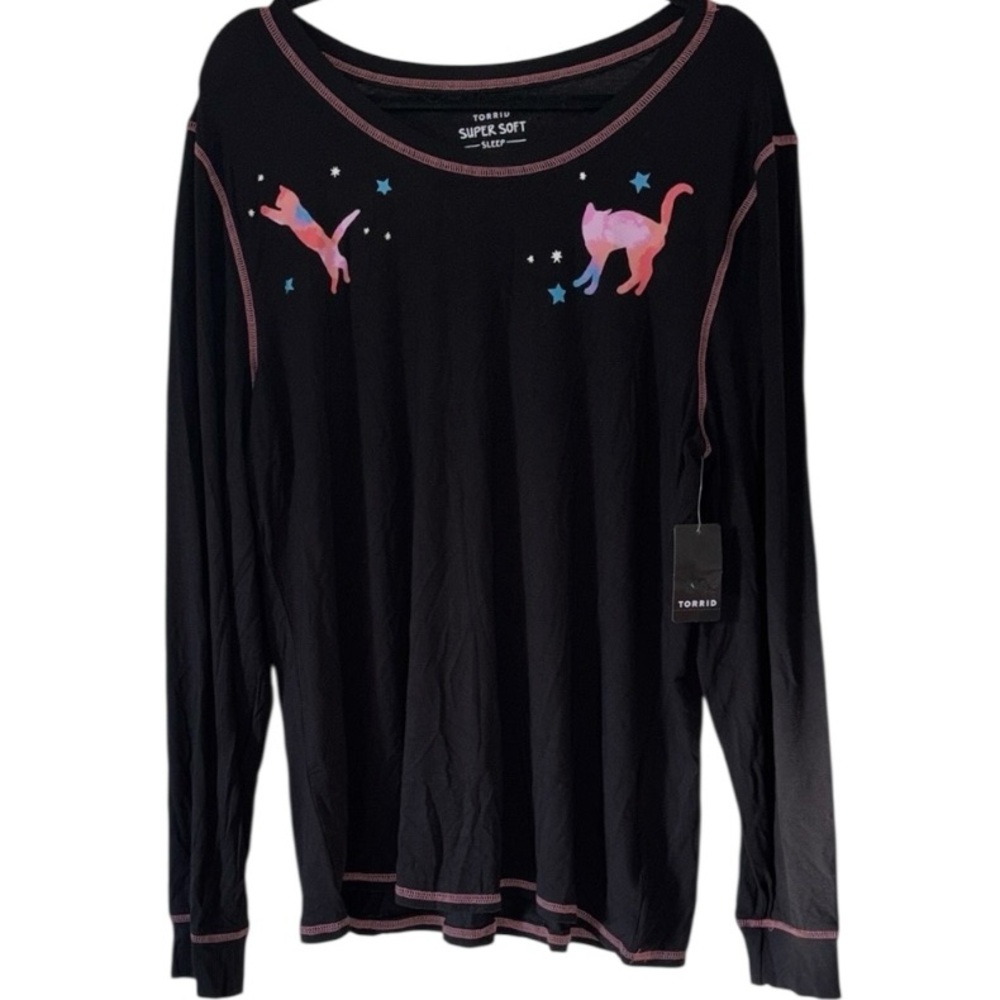 NWT Torrid Super Soft Sleep Black Galaxy Cat Pajama Top